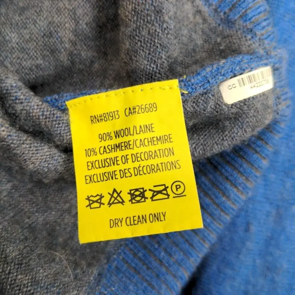 Robert Graham Men Blue Cashmere Wool Tight Knit V-Neck Long Sleeve Sweater Sz‎ L
